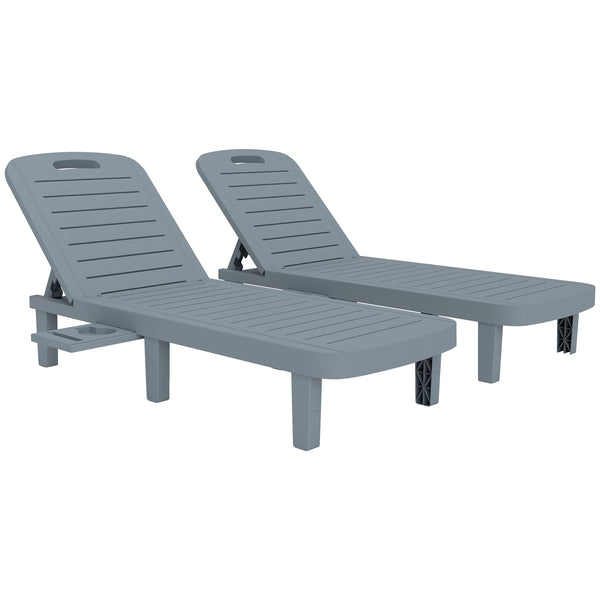 Set 2 Lettini Prendisole 62x158x88 cm con Schienale Regolabile e Vassoi in Polipropilene Grigio Scuro acquista