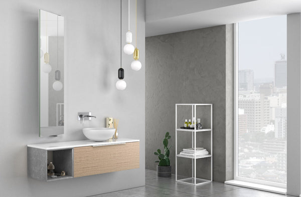 online Mobile Bagno Sospeso 135 cm Lavabo e Specchio TFT Mactan Sinistra Bianco Rovere e Grigio