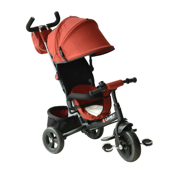 acquista Passeggino Triciclo per Bambini con Maniglione e Tettuccio Nero e Rosso
