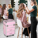 Trolley per Estetista Make Up Trucchi Professionale Rinforzato con Blocco a 2 Chiavi 36x23x58 cm Rosa  
