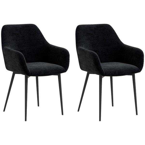 sconto Set 2 Sedie Moderne con Braccioli 54x57x80 cm in Tessuto Effetto Velluto Nero