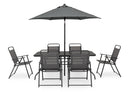 Set  da Giardino con Tavolo Ombrellone e 6 Sedie in Acciaio Pompei Antracite