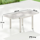 Tavolo Estensibile da Giardino 180x90x75 cm Piano in Vetro Temperato in Alluminio Bianco Crema      