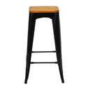 Sgabello New Bristol 42x42xh76 cm in Ferro Nero con seduta in Legno