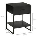 Set 2 Comodini 1 Cassetto 1 Ripiano 45x40x60 cm in Acciaio e Truciolato Nero