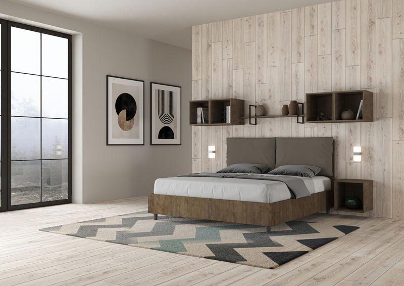 Letto Matrimoniale Struttura Noce con Cuscini in Similpelle Egos Antea Cappuccino Varie Misure