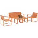 Set da Giardino 5 Pezzi con Divanetto 2 Poltroncine e 2 Tavolini in Polipropilene a Doghe Arancione   