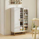 Credenza Cucina Dispensa Autoportante 58x29x119,5 cm con 12 Ripiani su Ante e Ripiani Regolabili in Pannello Truciolare e Acciaio Bianca      