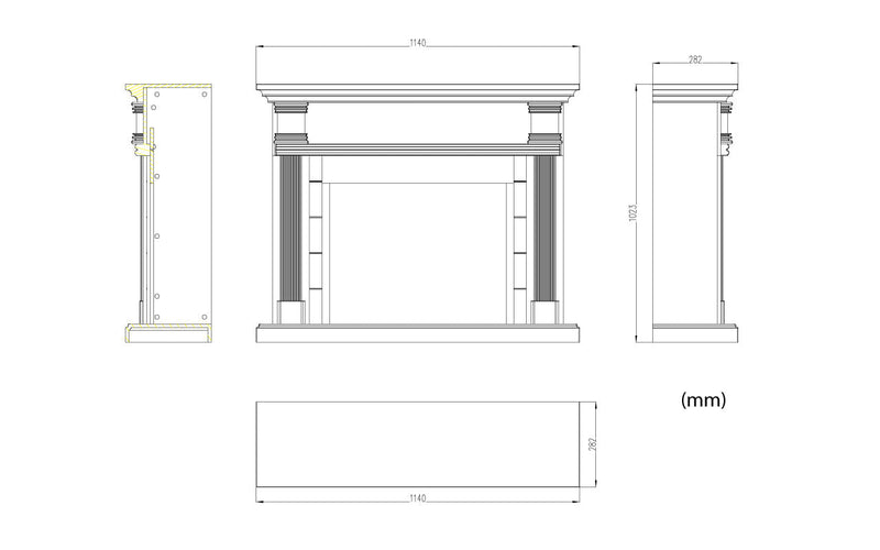 Cornice da Pavimento per Inserto Camino Elettrico 114x28,2x102,2 cm in MDF Sined Caldera Nero