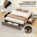 Struttura Letto Matrimoniale 165x193x30 cm a Doghe con 3 Cassetti in Legno Poliestere e Metallo Grigio      