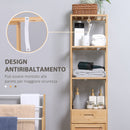 Mobile Bagno Alto 3 Ripiani 1 Cassetto e 1 Armadietto 32x30x163 cm in Bambù color Legno
