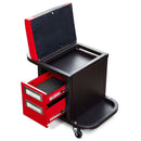 Carrello Sgabello Porta Attrezzi da Officina 25x36x45,5 cm in Acciaio Nero e Rosso