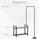 Appendiabiti Panchina per Ingresso 91x30x158 cm con Scarpiera in Legno e Metallo Nero