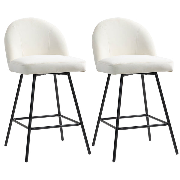 online Set da 2 Sgabelli da Bar con Schienale 48,5x56x92 cm in Velluto Bianco Crema