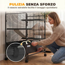Gabbia per Conigli 75x46x94,5 cm a 4 Livelli con Piattaforme Rampe Ruote Serbatoio Acqua e Vassoio Rimovibile in Acciaio Nero      