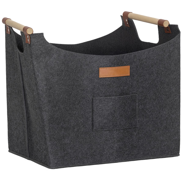 Borsa Portalegna da Interno con Manici in Legno 45x32x40 cm in Feltro Grigio Scuro prezzo
