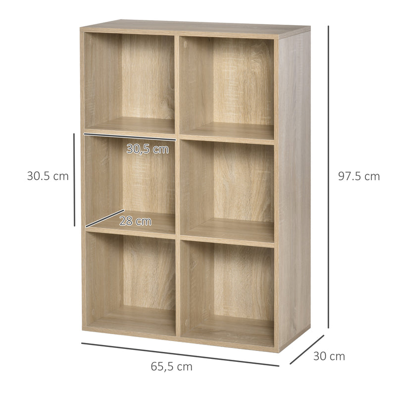 Libreria a Cubi 65,5x30x97,5 cm 6 Vani a Giorno Rivestimento in Melamina Rovere  