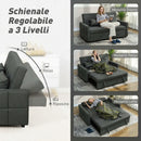Divano 2 Posti 160x85x85 cm Convertibile in Divano Letto Clic Clac con 2 Cuscini in Tessuto Grigio Scuro      