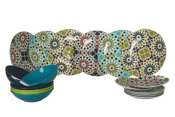 prezzo Servizio Piatti 18 Pezzi in Porcellana e Gres 6 Posti in 3 Diversi Decori Villa d'Este Home Tivoli Agadir