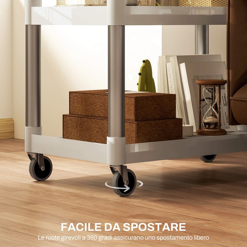 Carrello Portavivande 3 Livelli 88x44x93 cm Bianco e Argento  