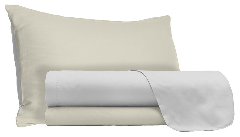 Set Lenzuola Sopra Sotto e Federe Doubleface Grigio Chiaro\/Panna Varie Misure