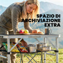 Tavolo Campeggio Pieghevole 60x40x 60 cm Picnic con Ripiano a Rete in Alluminio e MDF Nero      