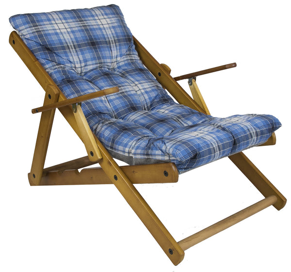 Poltrona Relax 3 Posizioni in Legno con Cuscino Imbottito Blu online