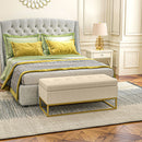 Panca Contenitore Rettangolare 110x44x49 cm con Seduta Imbottita e Gambe in Acciaio Beige      