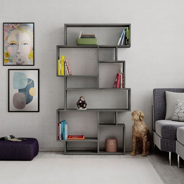 Libreria orizzontale bifacciale 96x25,5x168,5 cm cemento sconto
