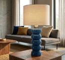 Lampada da Tavolo Torr Blu Ø25x46 cm in Ceramica e Ferro e Tessuto Blu e Bianco      