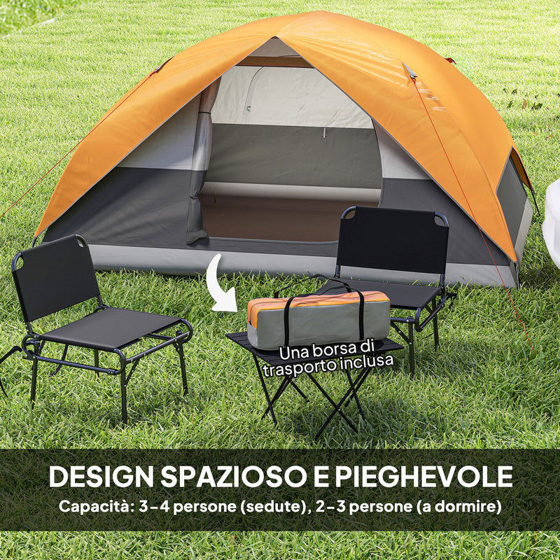 Tenda da Campeggio per 3 Persone Impermeabile 205x275x135H cm con Tasche e Gancio per Lanterna Arancione   