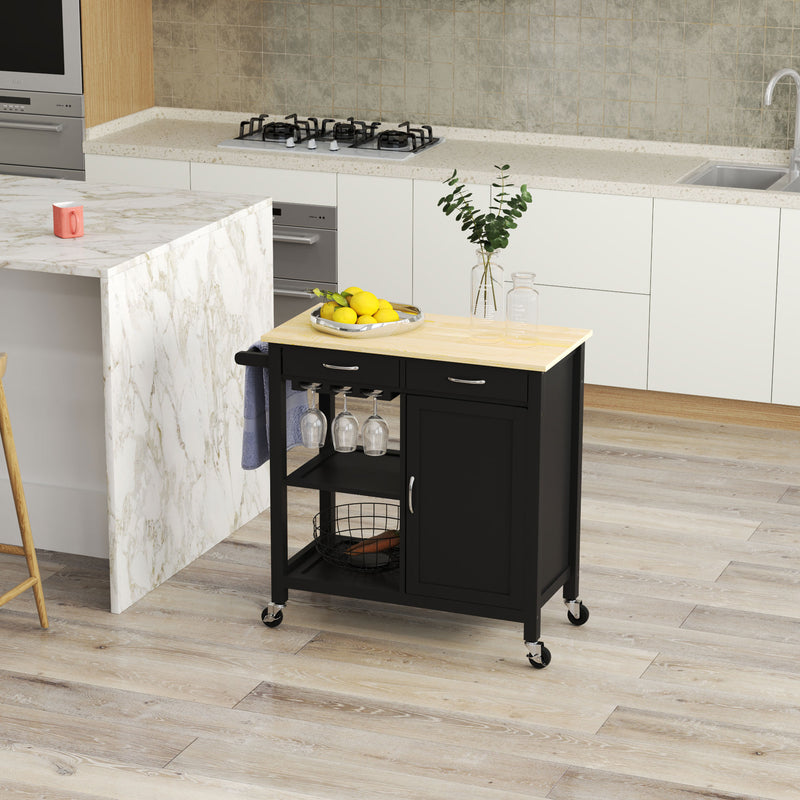 Carrello da Cucina Salvaspazio 89x40x84 cm con Cassetti Ripiani e Ruote in MDF e Legno Nero 