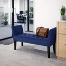 Panca Fondoletto Ingresso 111x40x60 cm con Piedi in Legno e Rivestimento Velluto Blu     