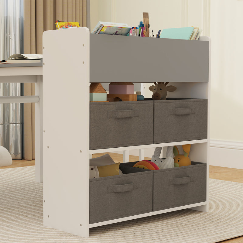 Set Tavolo e 2 Sedie per Bambini con Vani Contenitore 102,5x58x64 cm in Legno e Tessuto non Tessuto Grigio e Bianco  