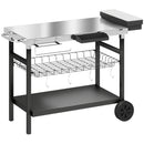 Carrello Barbecue da Esterno 114x61x81 cm con Piano in Acciaio Inossidabile Porta Spezie Ganci e Maniglia Laterale Nero      