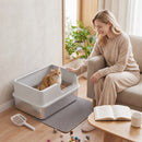 Lettiera per Gatti XL Fino a 8 kg 60x40x30 cm con Tappetino Vassoio e Paletta in Acciaio Inox e PP Grigio Chiaro      