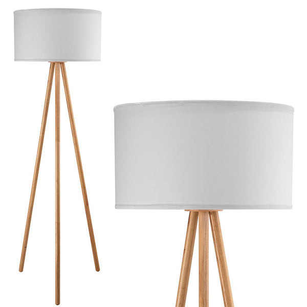 acquista Lampada Piantana da Terra Design Moderno Attacco E27 Paralume in Tessuto Bianco Gambe in Legno