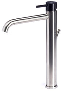 Rubinetto Miscelatore Monocomando Lavabo Alto in Acciaio Inox Maniglia Carbone