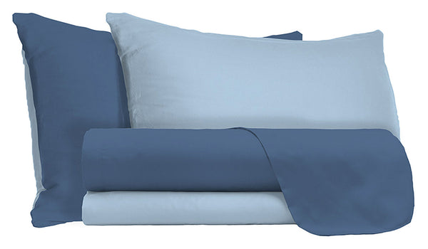 Set Lenzuola Sopra Sotto e Federe Doubleface Avio\/Azzurro Varie Misure prezzo