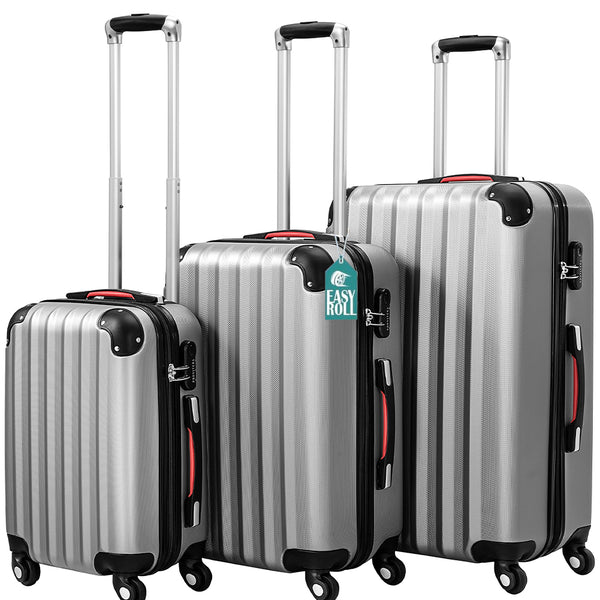 Set 3 Valigie Trolley Rigide da Viaggio Easy Roll Angoli Rinfornzati in ABS Argento acquista