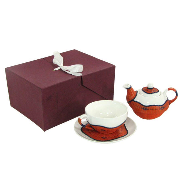 Set Teiera con Tazza e Piattino in Porcellana Decoro in Bambù Arancione online