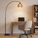 Lampada da Terra ad Arco 90x26x180 cm con Interruttore a Pedale in Metallo e Marmo Nero e Grigio Fumo      