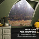 Tenda da Campeggio per 3 Persone Impermeabile 205x275x135H cm con Tasche e Gancio per Lanterna Verde   