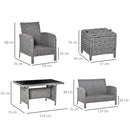 Set da Giardino Divano 2 Poltrone 2 Sgabelli e Tavolo in Rattan Grigio