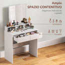 Postazione Trucco con Specchio 75x38x135 cm con 2 Cassetti e 3 Scomparti Salvaspazio in Pannello di Particelle e Vetro Bianco      