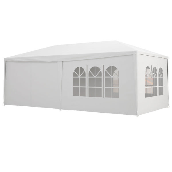 acquista Gazebo Tendone per Feste con Pareti Laterali Rimovibili Porte e Finestre 6x3m Bianco