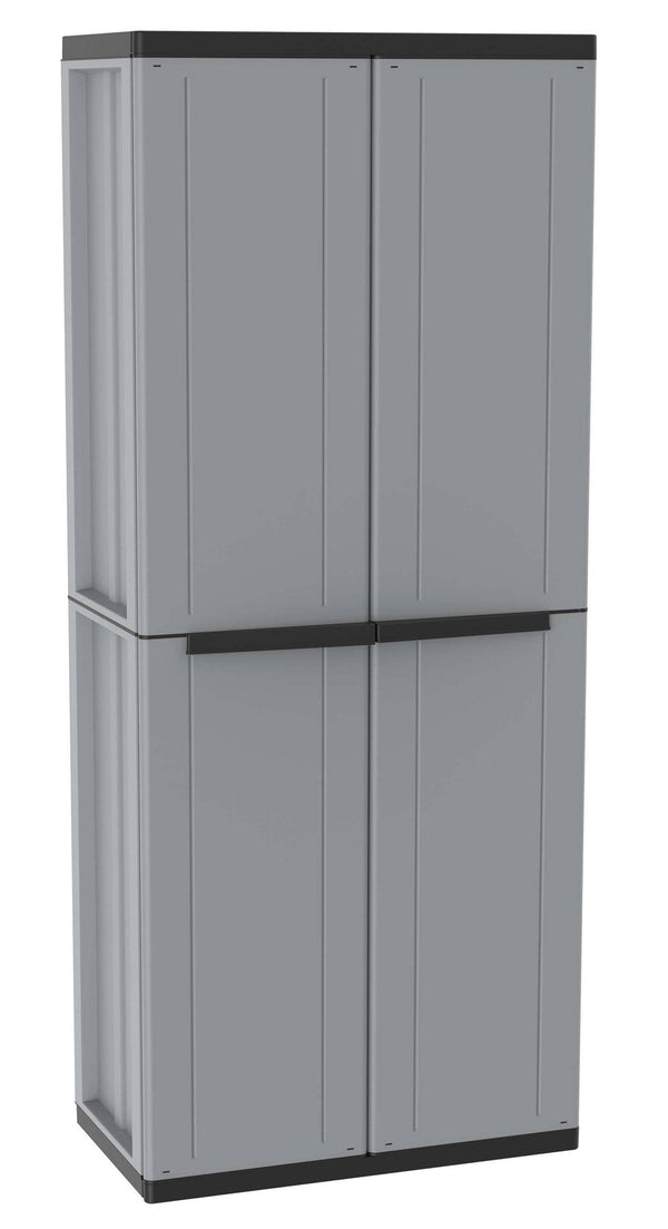 prezzo Armadio Portascope Modulare da Esterno 68x37,5x163,5 cm 2 Ante 4 Ripiani in Polipropilene Jline Grigio e Nero