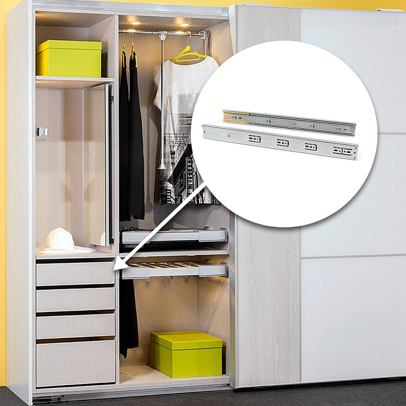 Guide a Sfere per Cassetti con Estrazione Totale H45 mm L650 Zincato Bianco Acciaio Emuca