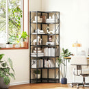 Libreria ad Angolo 60x60x198 cm a 7 Ripiani StileIndustriale Telaio in Metallo Effetto Legno Nero      