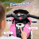 Moto Elettrica per Bambini 37-60 Mesi 86x42x52 cm con Pedale Fari Musica e Clacson 3 km/h Max 25 kg in PP e Metallo Rosa      